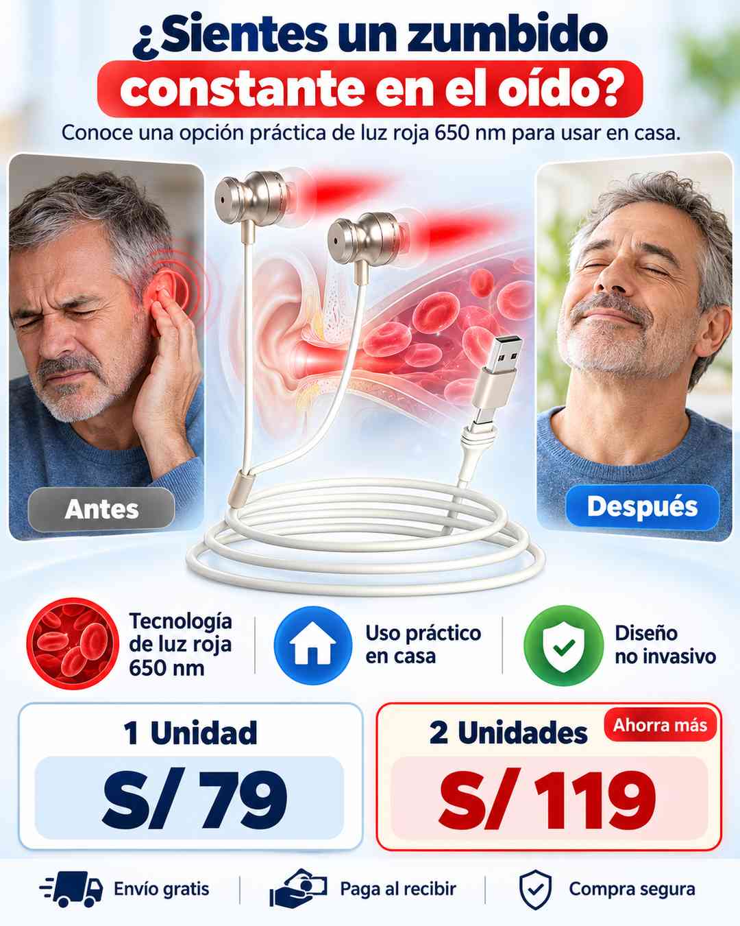Auriculares con Luz Roja para el Zumbido de Oídos